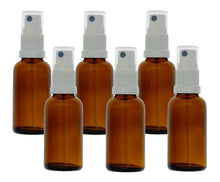 Load image into Gallery viewer, 30ml Amber Glass Bottles with White Atomiser Spray and Clear Overcap