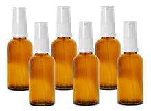 Load image into Gallery viewer, 50ml Amber Glass Bottles with White Treatment Pump and Clear Overcap