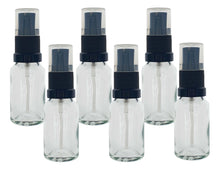 Load image into Gallery viewer, 15ml Clear Glass Bottles with Black Atomiser Spray and Clear Overcap