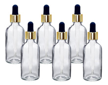 Load image into Gallery viewer, 50ml Clear Glass Bottles with Gold/Black Glass Pipettes