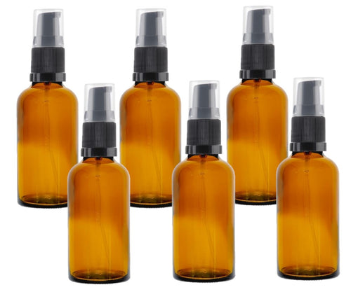 50ml Amber Glass Bottles with Black Treatment Pump and Clear Overcap