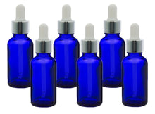 Load image into Gallery viewer, 30ml Blue Glass Bottles with Silver/White Glass Pipettes