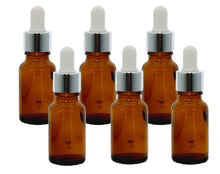 Load image into Gallery viewer, 15ml Amber Glass Bottles with Silver/White Glass Pipettes