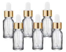 Load image into Gallery viewer, 15ml Clear Glass Bottles with Gold/White Glass Pipettes