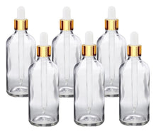Load image into Gallery viewer, 100ml Clear Glass Bottles with Gold/White Glass Pipette