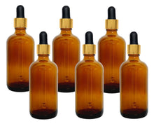 Load image into Gallery viewer, 100ml Amber Glass Bottles with Gold/Black Glass Pipettes