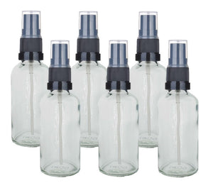 50ml Clear Glass Bottles with Black Atomiser Spray and Clear Overcap