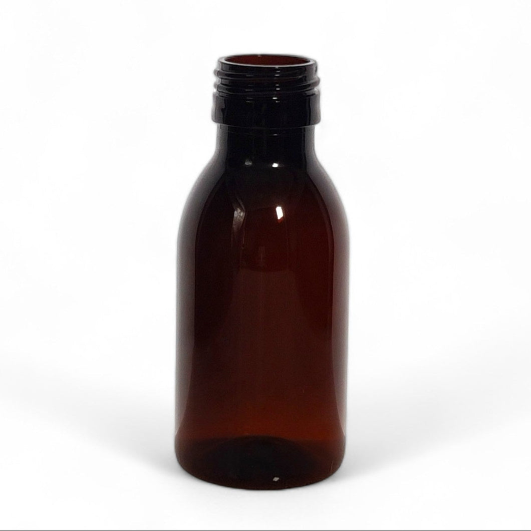 100ml Amber PET Plastic Bottles (28mm neck) No Lid