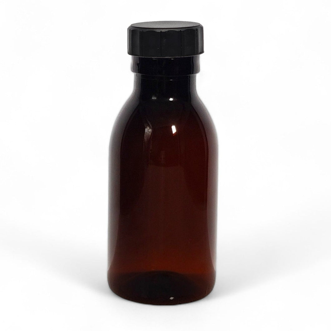 100ml Amber PET Plastic Bottles With Black Screw Lid