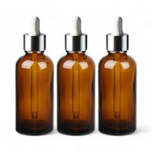 Load image into Gallery viewer, 100ml Amber Glass Bottles with Silver/White Glass Pipettes