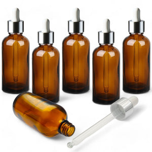 100ml Amber Glass Bottles with Silver/White Glass Pipettes