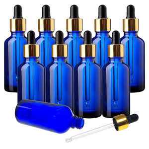 100ml Blue Glass Bottles with Gold/Black Glass Pipettes