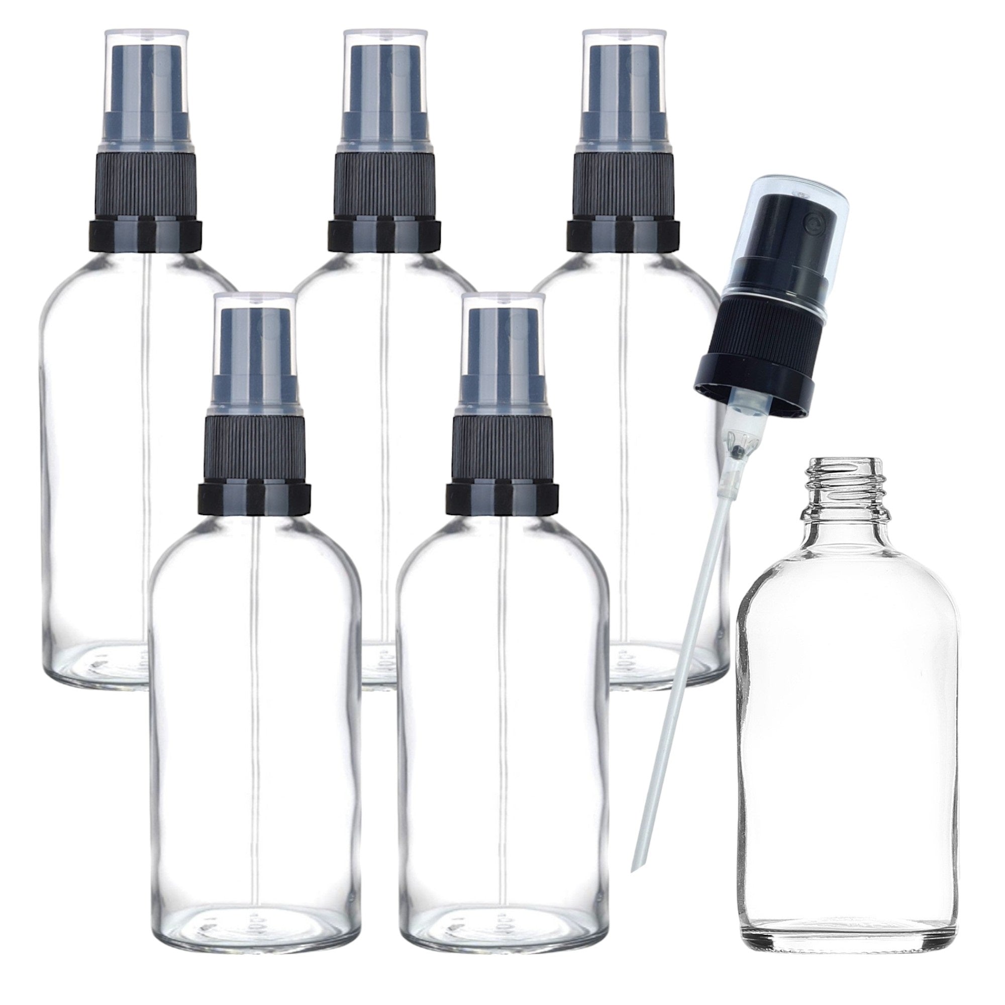 100ml Clear Glass Spray Bottle with Black German Made Atomiser Clear Avalon Cosmetic Packaging