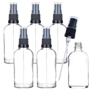 100ml Clear Glass Spray Bottle with Black German-Made Atomiser & Clear Overcap | Refillable Fine Mist Spray for Beauty, Essential Oils, and Cleaning Solutions