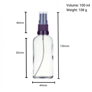 100ml Clear Glass Spray Bottle with Black German-Made Atomiser & Clear Overcap | Refillable Fine Mist Spray for Beauty, Essential Oils, and Cleaning Solutions