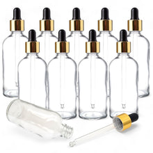 Load image into Gallery viewer, 100ml Clear Glass Bottles with Gold/Black Glass Pipette