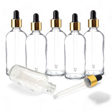 Load image into Gallery viewer, 100ml Clear Glass Bottles with Gold/Black Glass Pipette