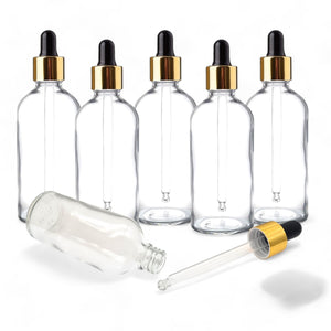 100ml Clear Glass Bottles with Gold/Black Glass Pipette