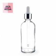 Load image into Gallery viewer, 100ml Clear Glass Bottles with Silver/White Glass Pipette