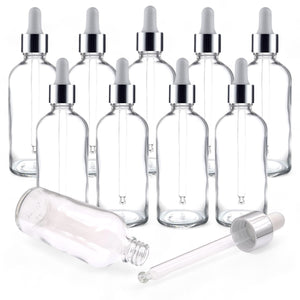 100ml Clear Glass Bottles with Silver/White Glass Pipette