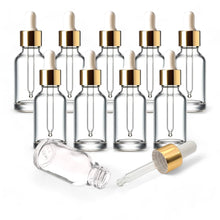 Load image into Gallery viewer, 15ml Clear Glass Bottles with Gold/White Glass Pipettes