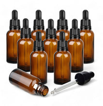 Load image into Gallery viewer, 50ml Amber Glass Bottles with Tamper Resistant Glass Pipettes