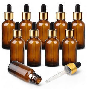 50ml Amber Glass Bottles with Gold/Black Glass Pipettes