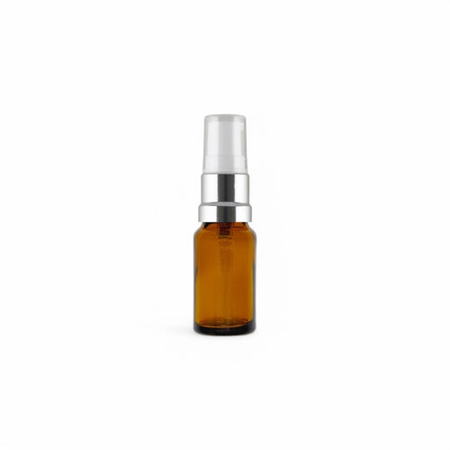 10ml Amber Glass Dropper Bottles with Silver/White Treatment Pump with Clear Over Cap