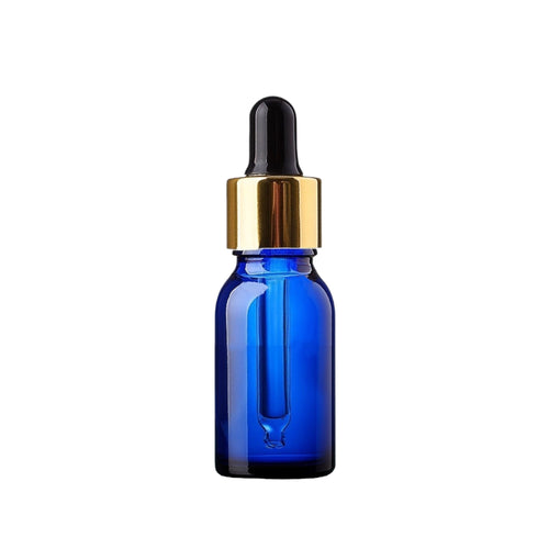 10ml Blue Glass Bottles with Gold/Black Glass Pipettes
