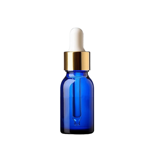 10ml Blue Glass Bottles with Gold/White Glass Pipettes