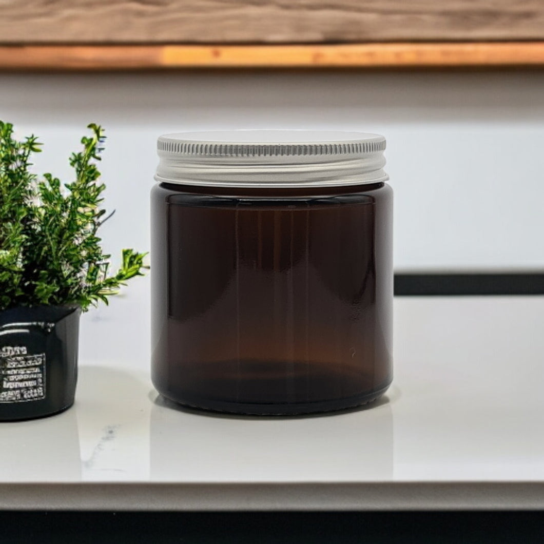 120ml Amber Brown Glass Jar with Brushed Aluminium Lid