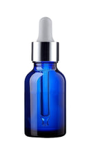 Load image into Gallery viewer, 15ml Blue Glass Bottles with Silver/White Glass Pipettes