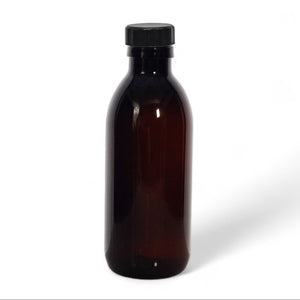 200ml Amber PET Plastic Bottles With Black Plastic Screw Lid