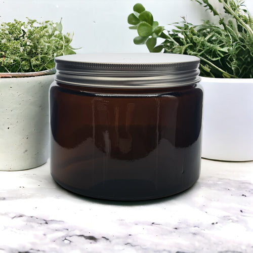 500ml Amber Brown Glass Jar with Brushed Aluminum Lid