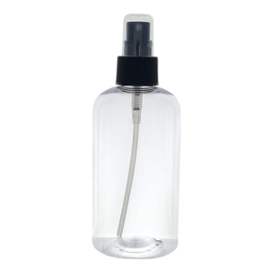 250ml Clear Plastic Boston Round Bottle With Black Finger Spray.