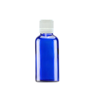 30ml Blue Glass Dropper Bottle with White Tamper-Resistant Dropper Cap Avalon Cosmetic Packaging