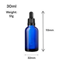Load image into Gallery viewer, 30ml Blue Glass Bottles with Tamper Resistant Glass Pipettes