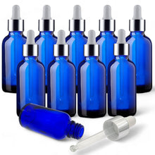 Load image into Gallery viewer, 30ml Blue Glass Bottles with Silver/White Glass Pipettes