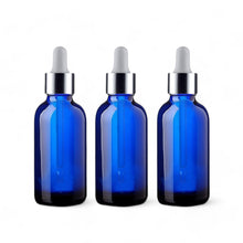 Load image into Gallery viewer, 30ml Blue Glass Bottles with Silver/White Glass Pipettes