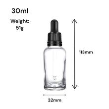 Load image into Gallery viewer, 30ml Clear Glass Bottles with Tamper Resistant Glass Pipettes