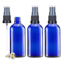 Load image into Gallery viewer, 100ml Blue Glass Bottles with Black Atomiser Spray and Clear Over Cap