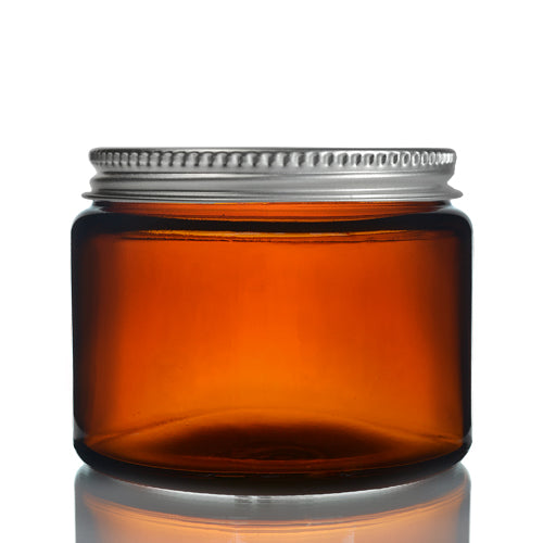 500ml Amber Brown Glass Jar with Brushed Aluminium Lid