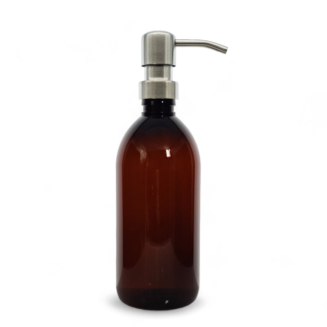 500ml Amber PET Plastic Bottles With Satin Steel Pump