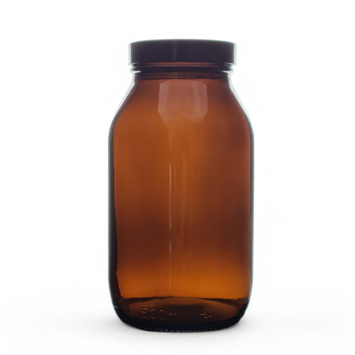 500ml Amber Wide Mouth Glass Pill Jars with Black Lids
