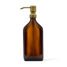 Load image into Gallery viewer, 500ml Rectangular Amber Glass Soap Dispenser Bottles with Brass Style Metal Pump