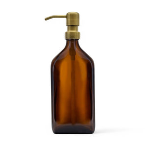 500ml Rectangular Amber Glass Soap Dispenser Bottles with Brass Style Metal Pump