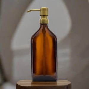 500ml Rectangular Amber Glass Soap Dispenser Bottles with Brass Style Metal Pump