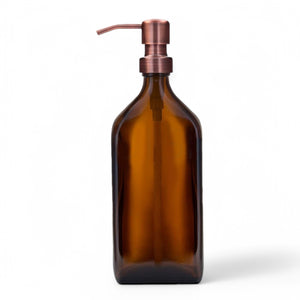 500ml Rectangular Amber Glass Soap Dispenser Bottles with Copper Style Metal Pump