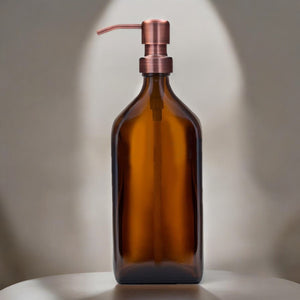 500ml Rectangular Amber Glass Soap Dispenser Bottles with Copper Style Metal Pump