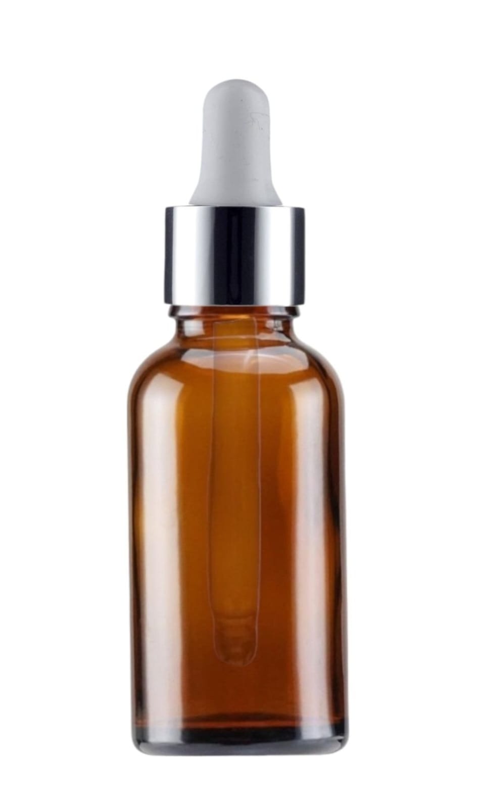 50ml Amber Glass Bottles with Silver/White Glass Pipettes